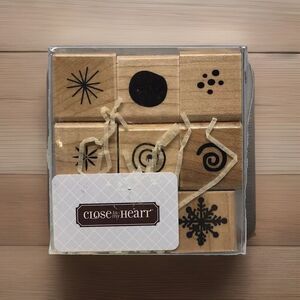CTMH Wood Rubber Stamps Set 7 Pc Snowflake Spiral Winter Christmas Graphics